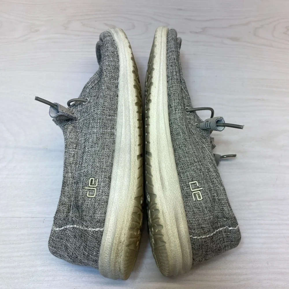 Hey Dude Mens 12 Wally Linen Loafers Iron Grey Casual Slip On Shoes 110793901